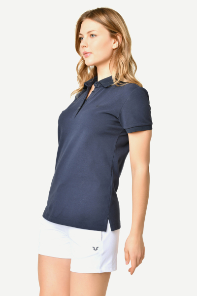 Kadın Lacivert Düğmeli Polo Yaka Kısa Kollu Pamuklu Tişört | 8719 - BİLCEE (1)