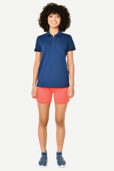 Kadın Mavi Düğmeli Polo Yaka Kısa Kollu Pamuklu Tişört | 8719 - BİLCEE (1)