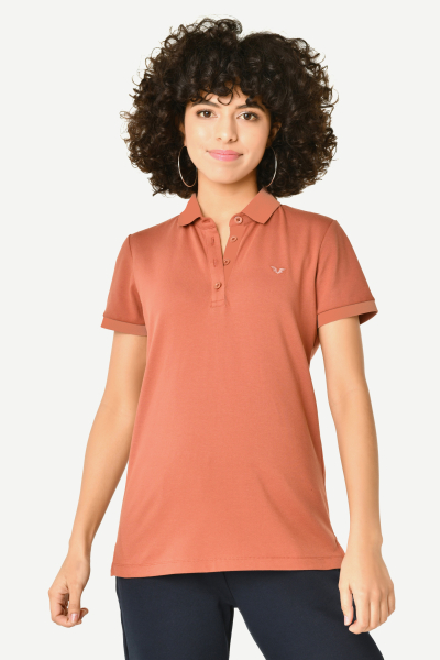 Kadın Toprak Düğmeli Polo Yaka Kısa Kollu Pamuklu Tişört | 8719 - BİLCEE