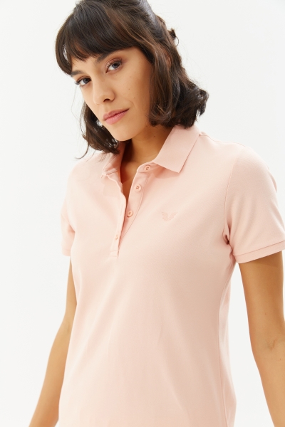 Kadın Yavruağzı Düğmeli Polo Yaka Kısa Kollu Pamuklu Tişört | 8719 - BİLCEE (1)