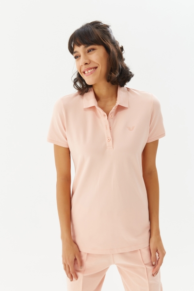 Kadın Yavruağzı Düğmeli Polo Yaka Kısa Kollu Pamuklu Tişört | 8719 - BİLCEE