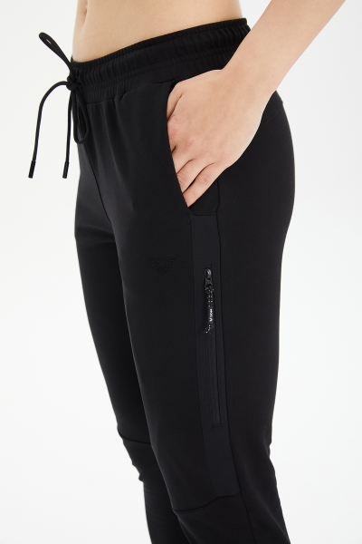 Kadın Siyah Ribana Paçalı Pamuklu Spor Eşofman Altı | 0807 - BİLCEE (1)