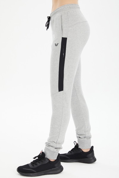 Kadın Gri Ribana Paçalı Pamuklu Spor Eşofman Altı | 0807 - BİLCEE (1)