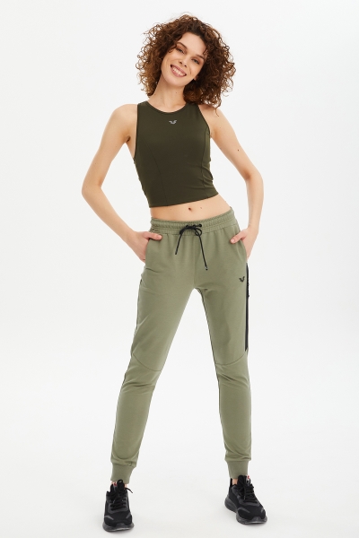 Kadın Yeşil Ribana Paçalı Pamuklu Spor Eşofman Altı | 0807 - BİLCEE