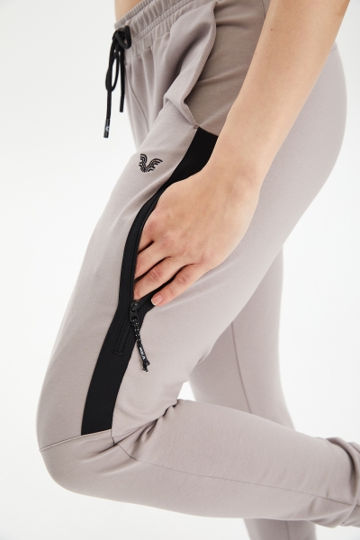 Kadın Bej Ribana Paçalı Pamuklu Spor Eşofman Altı | 0807 - BİLCEE