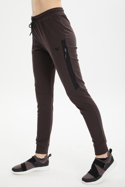 Kadın Kahverengi Ribana Paçalı Pamuklu Spor Eşofman Altı | 0807 - BİLCEE (1)