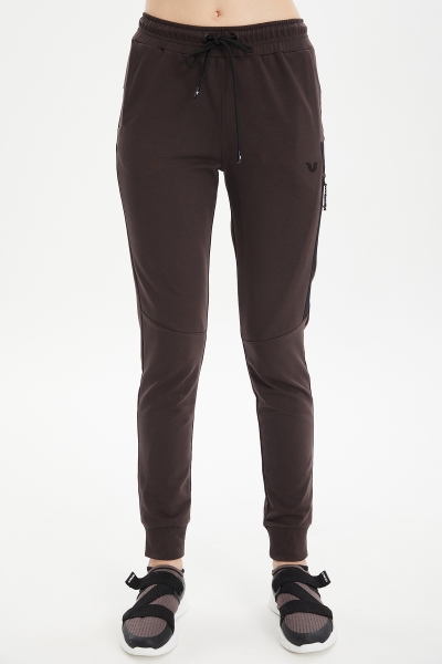 Kadın Kahverengi Ribana Paçalı Pamuklu Spor Eşofman Altı | 0807 - BİLCEE