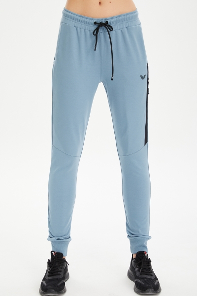 Kadın Mavi Ribana Paçalı Pamuklu Spor Eşofman Altı | 0807 - BİLCEE