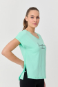 Kadın Su Yeşili Kısa Kollu Baskılı Fit Spor Tişört | 9708 - 6
