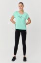 Kadın Su Yeşili Kısa Kollu Baskılı Fit Spor Tişört | 9708 - 4
