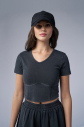 Kadın Antrasit Yıkamalı Washed Crop Body | 4576 - 4