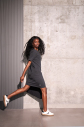Kadın Antrasit Yıkamalı Washed Oversize Elbise | 3914 - 1