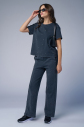 Kadın Antrasit Yıkamalı Washed Taşlı Oversize Tişört | 3912 - 9
