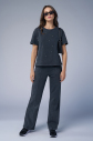 Kadın Antrasit Yıkamalı Washed Taşlı Oversize Tişört | 3912 - 4