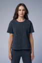 Kadın Antrasit Yıkamalı Washed Taşlı Oversize Tişört | 3912 - 2