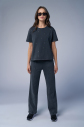 Kadın Antrasit Yıkamalı Washed Taşlı Oversize Tişört | 3912 - 11