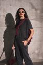 Kadın Antrasit Yıkamalı Washed Taşlı Oversize Tişört | 3912 - 3