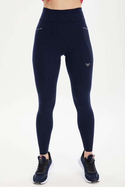 Kadın Lacivert Yüksek Bel Cepli Esnek ve Toparlayıcı Cepli Sporcu Taytı | 0739 - BİLCEE