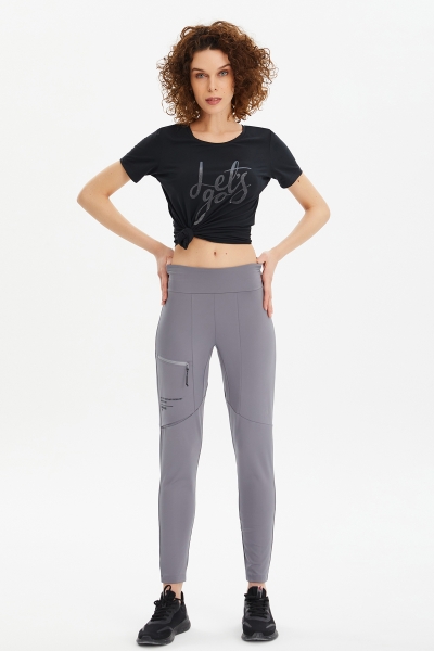 Kadın Gri Yüksek Bel Likralı Parçalı Outdoor Tayt Pantolon | 0674 - BİLCEE