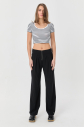 Kadın Beyaz Yumuşak Dokulu Çizgili Crop Body | 9716 - 7