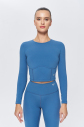 Kadın Mavi Yumuşak Fırçalı Sporcu Crop Body | 9844 - 1