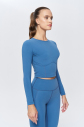 Kadın Mavi Yumuşak Fırçalı Sporcu Crop Body | 9844 - 6