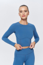 Kadın Mavi Yumuşak Fırçalı Sporcu Crop Body | 9844 - 9