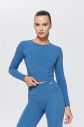 Kadın Mavi Yumuşak Fırçalı Sporcu Crop Body | 9844 - 2