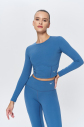 Kadın Mavi Yumuşak Fırçalı Sporcu Crop Body | 9844 - 5