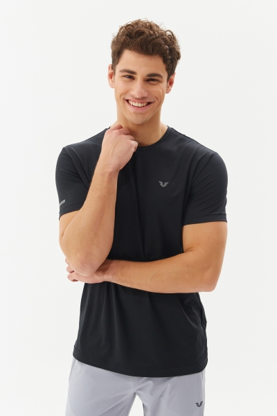 Erkek Siyah Bisiklet Yaka Kısa Kollu Antrenman Fitness Spor Tişört | 1332 - BİLCEE (1)