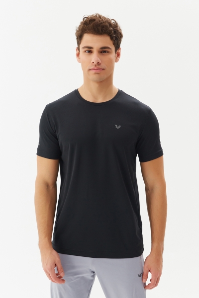 Erkek Siyah Bisiklet Yaka Kısa Kollu Antrenman Fitness Spor Tişört | 1332 - BİLCEE