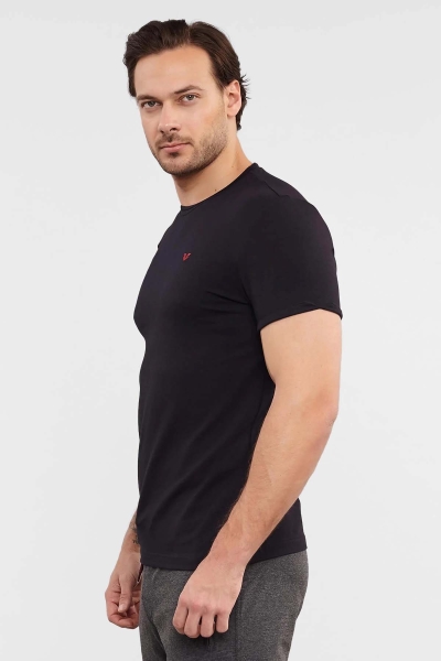 Erkek Siyah Pamuklu Bisiklet Yaka Spor ve Günlük Pamuklu Tişört | 2374 - BİLCEE (1)