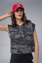 Kadın Siyah Kamuflaj Kapüşonlu Crop Süveter | 4098 - 8