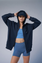 Peak Unisex Lacivert Oversize Fermuarlı Kapüşonlu Eşofman Üstü | 7016 - 8