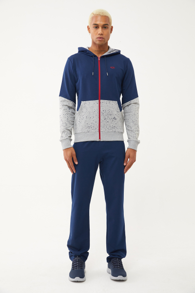 Quicktime Erkek Gri Melanj Kapüşonlu Eşofman Takımı | 7007 - QUICKTIME