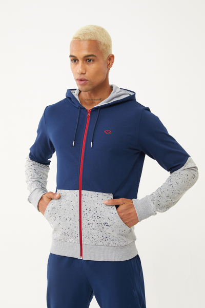 Quicktime Erkek Gri Melanj Kapüşonlu Eşofman Takımı | 7007 - QUICKTIME (1)