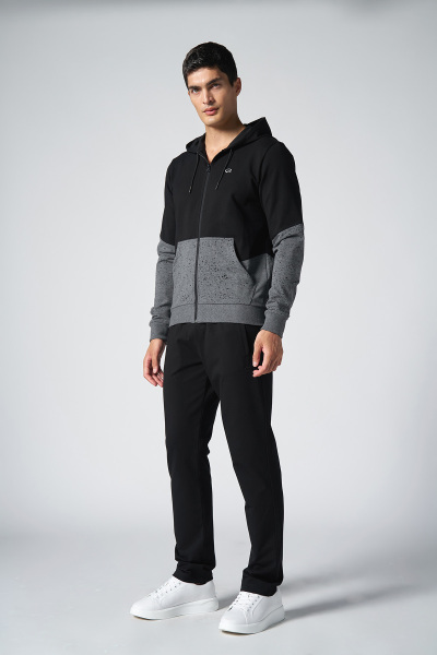 Quicktime Erkek Koyu Gri Melanj Kapüşonlu Eşofman Takımı | 7007 - QUICKTIME
